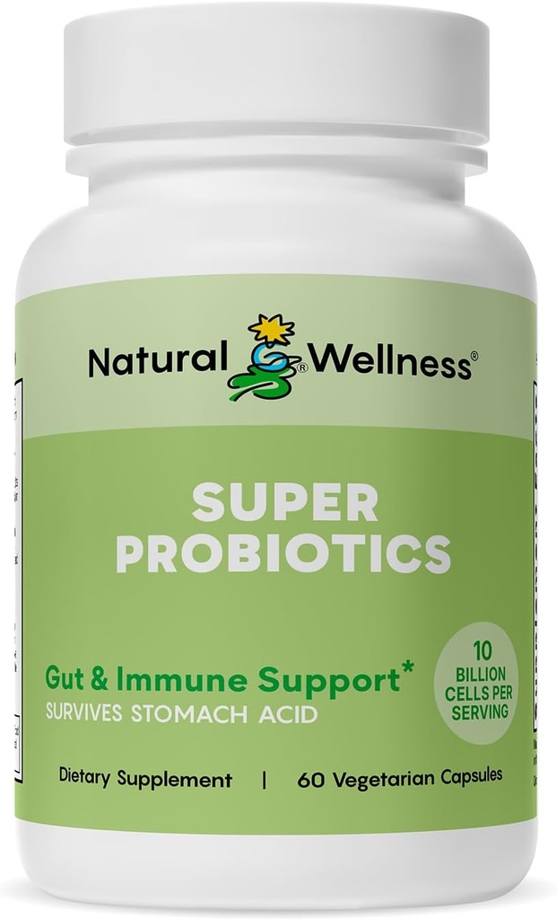Naturlig Wellness Super Probiotic + Prebiotic Blend - 10 Millioner CFU 'er med 8 Probiotika til kvinder og mænd til fordøjelse, Gut Balance & immunforsvar - Non-GMO, 30-dages levering
