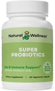 Naturlig Wellness Super Probiotic + Prebiotic Blend - 10 Millioner CFU 'er med 8 Probiotika til kvinder og mænd til fordøjelse, Gut Balance & immunforsvar - Non-GMO, 30-dages levering