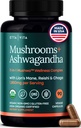 USDA Organic Lions Mane Supplement kapsler med Ashwagandha, Chaga, Reishi, Cordyceps, Tyrkiet Tail (18.600mg / serv) 10x Adaptogen Mushroom Complex som Focus Supplement - Energi, Immunitet & Nootrop