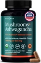 USDA Organic Lions Mane Supplement kapsler med Ashwagandha, Chaga, Reishi, Cordyceps, Tyrkiet Tail (18.600mg / serv) 10x Adaptogen Mushroom Complex som Focus Supplement - Energi, Immunitet & Nootrop