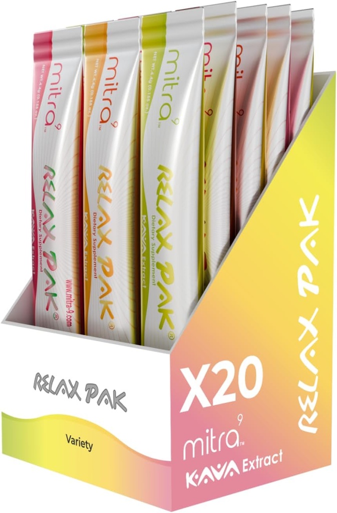 Mitra9 Kava Powder RelaxPak - Variety Pack Kava Extract Powder Packets Б124; Mood Enhancer Б124; Plant Based Dex124; Promoderer naturlig ro & Clarity Б124; Easy Open Single- Serving Stick (20)