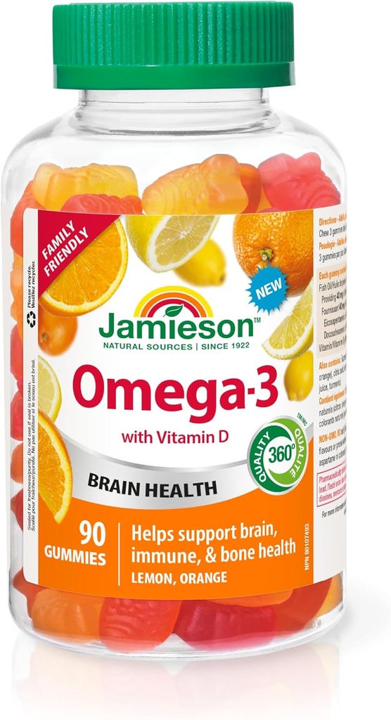 Jamieson Omega-3 Gummies, Familie Friendly, Diverse Fruit Flavours, 90 Greve