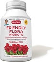 ANDREW LESSMAN Friendly Flora Probiotic 90 Kapsler - 10 milliarder CFU, Omfattende Blend af fem Probiotiske Strops, Kraftig Immun og fordøjelsesstøtte. Probiotika til kvinder eller mænd