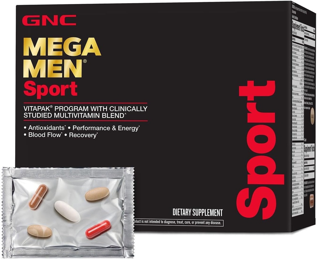 Mega Mænd Sport Vitapak Program, Praktisk Complete Nutrition, 4 Produkter i 1 pakke, Atletisk ydeevne, Energi, Inddrivelse, Blood Flow, Arginin, 200mg Koffein, Thermogen, 30 dages forsyning