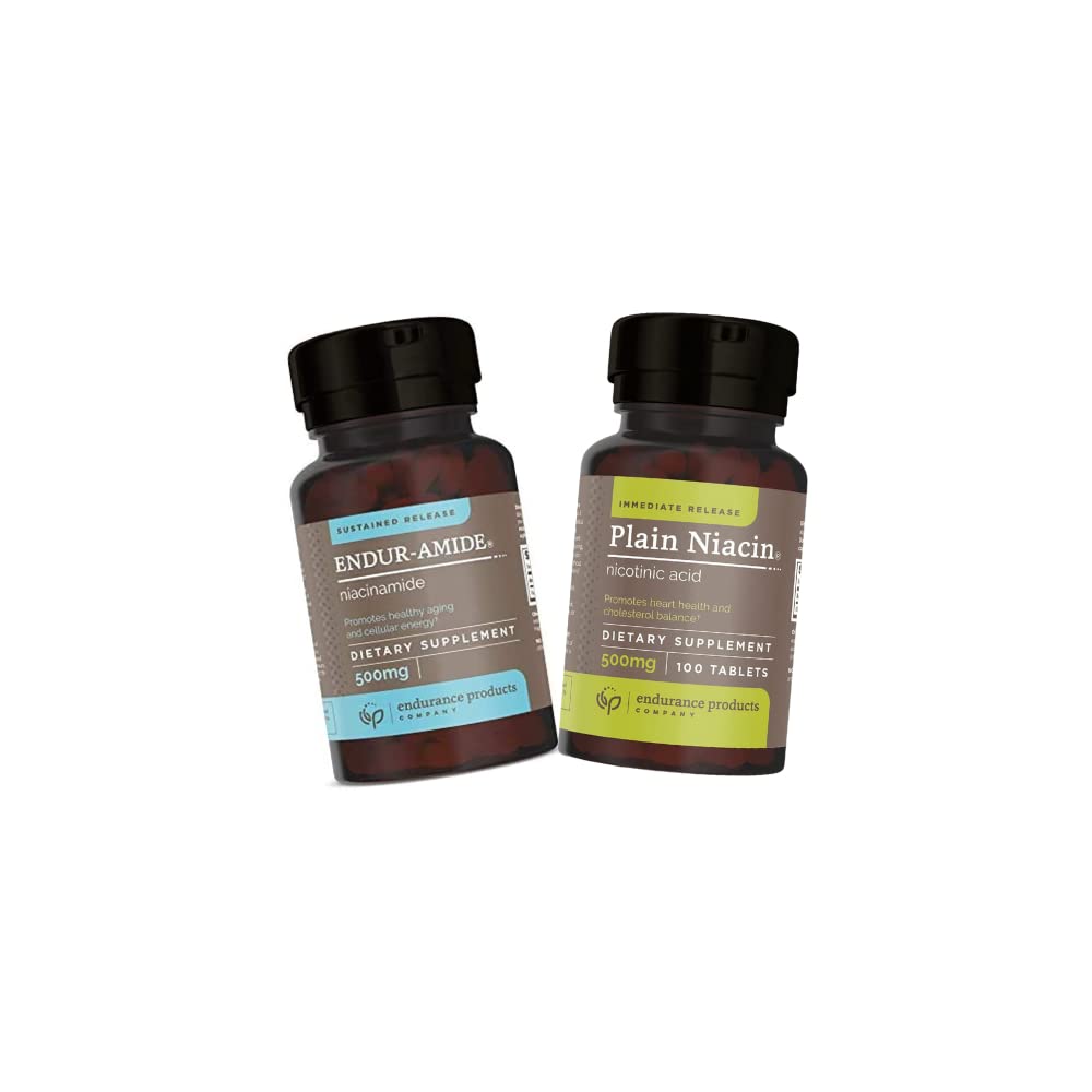 Endurance Products EPC Company NAD + Niacinamid B3, Endur- Amid 500 mg 200 tabletter B3 Plain Niacin - 500mg Umiddelbart frigive vitamin B-3 med flush - Nicotinsyre 100 tabletter