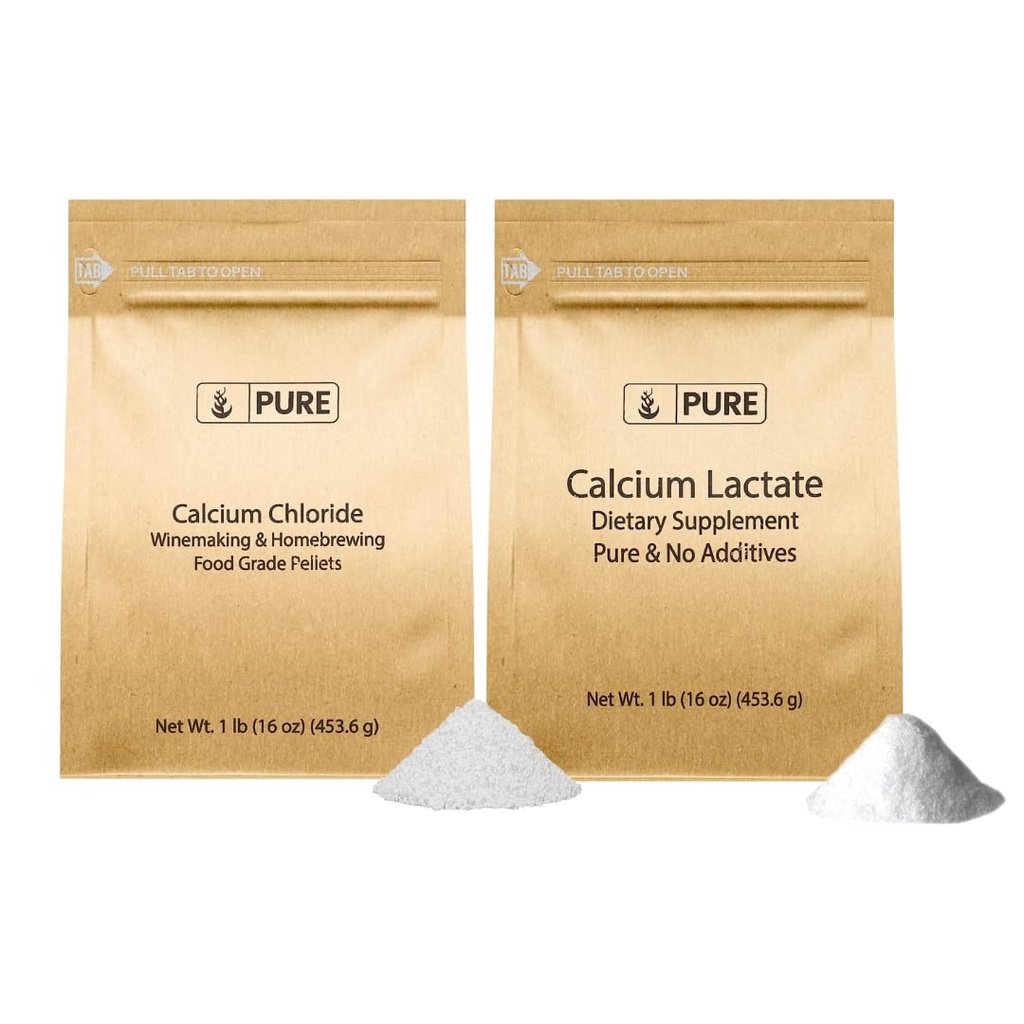 Pure Original Ingredienser Calciumchlorid & Calciumlactat Bundle, (1lb) Kosttilskud, fint pulver