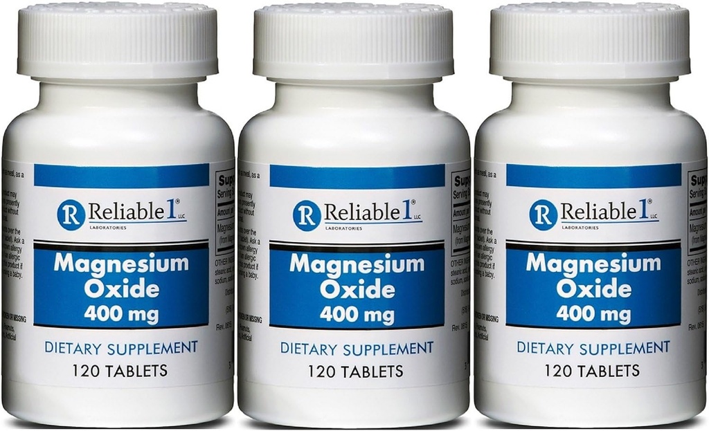 Magnesiumoxid 400 mg Kosttilskud Generisk MegOx 120 tabletter per flaske pakning med 3 stk.