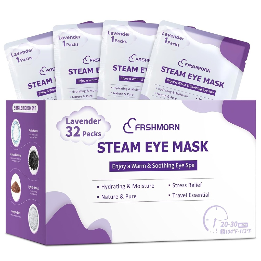 32 Pakker Steam Eye Mask, Opvarmet Eye Mask til sovende, Varm Kompresse til øjne, Selvopvarmning Bortskaffelse Steam Mask Komfortabel Sovemaske til hjemmet, Office, Spa, Rejser Essentials (Lavender)