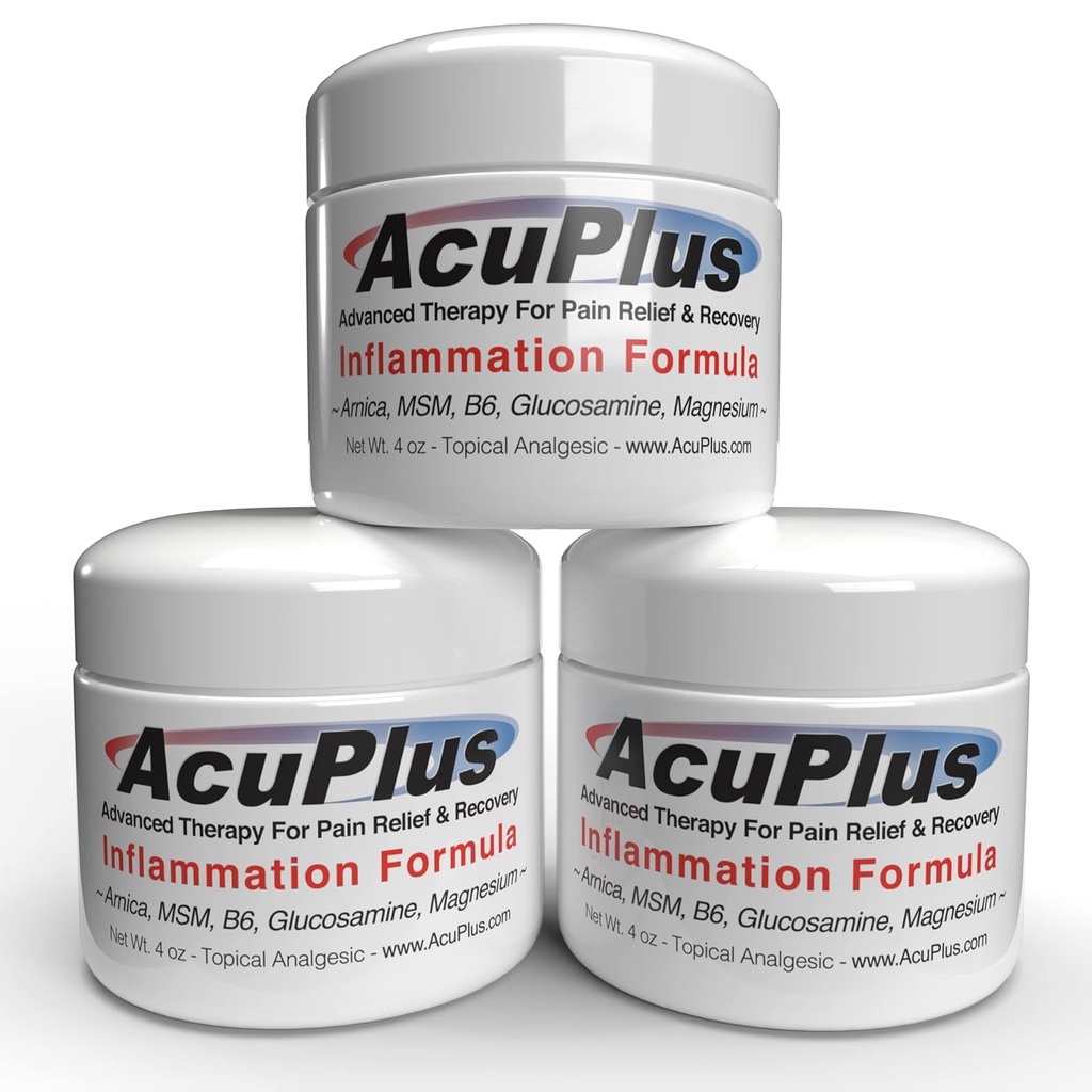 AcuPlus - Avanceret smertestillende tematisk anti inflammatorisk creme til Soothe Muscle & fælles smerte - Gigt, Bursitis, & Tendonitis - Fast- Fungerende formel med naturlige ingredienser - 4 oz. hver, pakke med 3