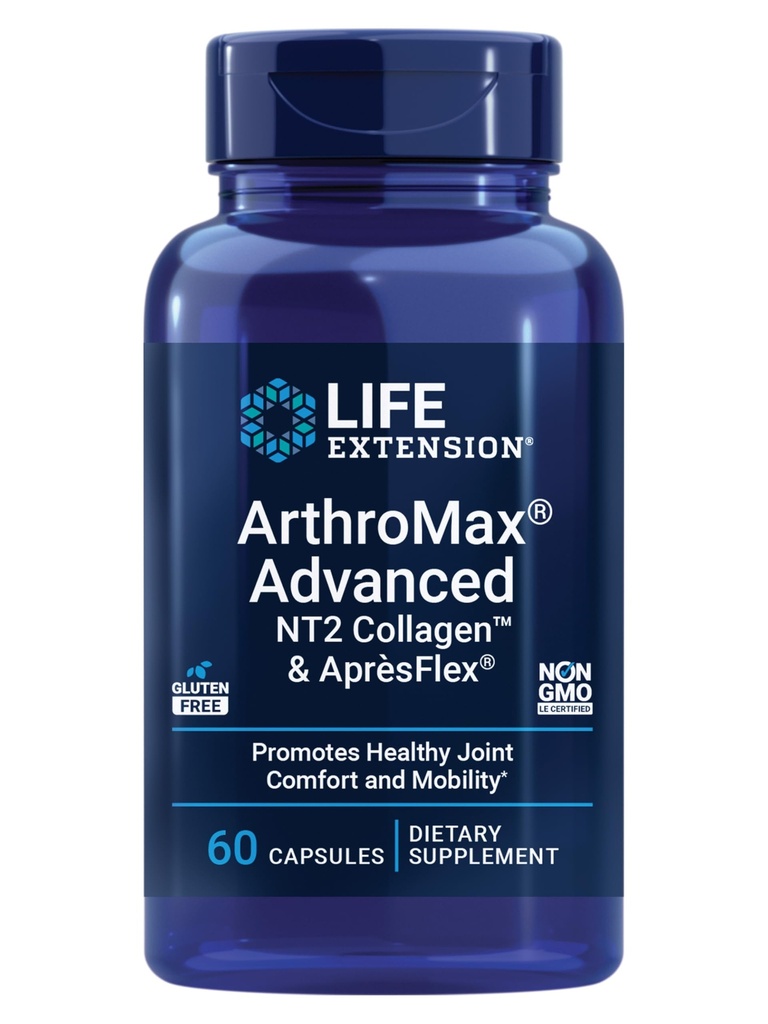 Life Extension ArthroMax ® Advanced RT Collagen ™ & AprèsFlex ®, glucosamin sulfat, Boswellia (Indian Frankincense), Joint Health, Mobility, Gluten- Free, Non- GMO, 60 kapsler
