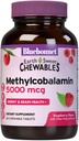 Bluebonnet Nutrition EarthSweet Methylcobalamin 5000 mcg Active Coenzym Form of Vitamin B12 Understøtter Energy Boost & Metabolisme - Vegan, Gluten- Free - Raspberry Flavor - 60 tyggetabletter