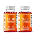 Vitamin D3 & K2 Gummies (2-Pack, 60 Greve) understøtter sunde knogler, hjerte sundhed, Calcium Absorption, og immunfunktion Plantbaseret, ikke-GMO, Glutenfri