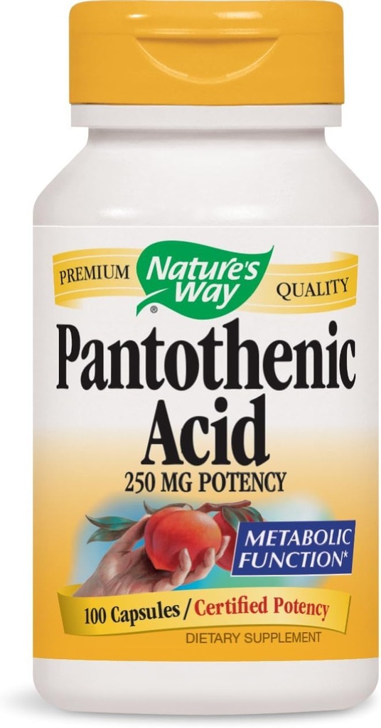 Nature 's Way Pantothenic Acid 250 Milligram Potency, 100 kapsler. Pakning med 3 flasker