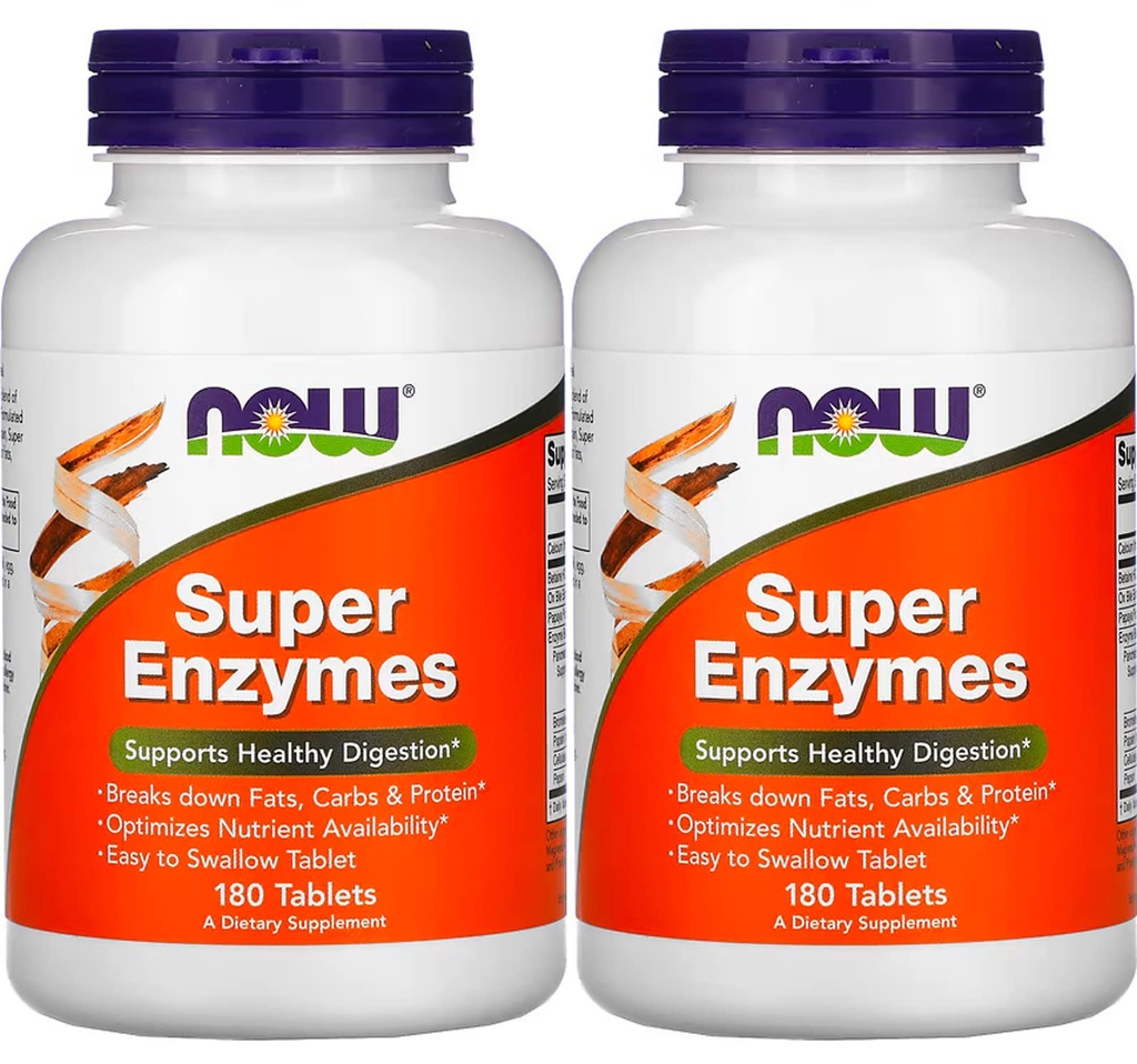 Now Foods Super enzymer, 180 tabletter (180 tabletter X 2)