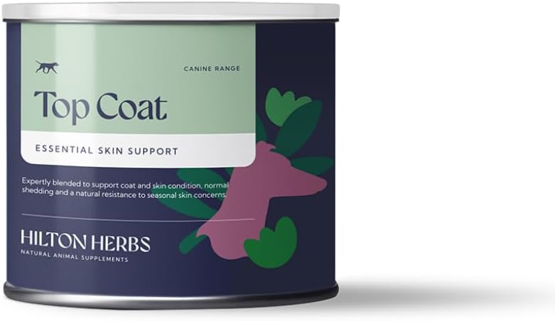 Hilton urter Canine Top Coat supplement til sund hud & Coat tilstand hos hunde, 4.4 oz Tub