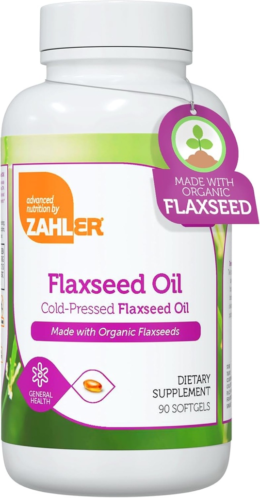 Zahler Organic Flaxseed Oil - 1000 mg Softgels - Organic Omega 3 ALA Supplement - Kosher Non- GMO Gluten Free Vegetarian-Friendly Flaxseed (90 Greve)