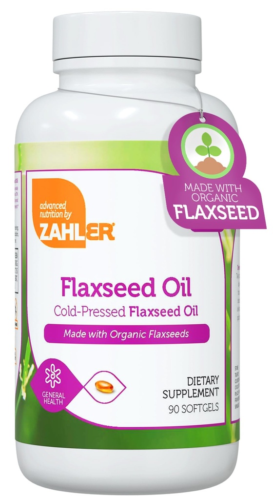 Zahler Organic Flaxseed Oil - 1000 mg Softgels - Organic Omega 3 ALA Supplement - Kosher Non- GMO Gluten Free Vegetarian-Friendly Flaxseed (90 Greve)