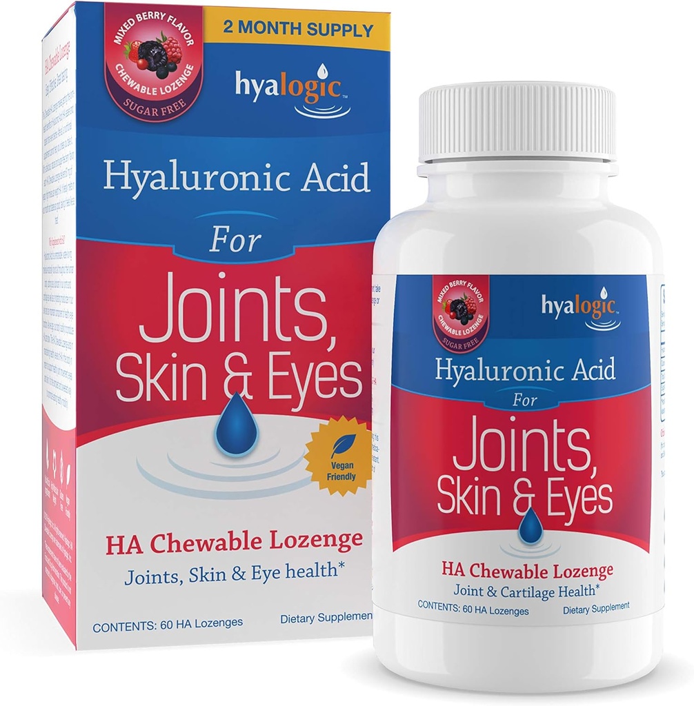 Hyalogisk hyaluronsyre Chewables 60 Count - Great Tasting Berry Flavored (120mg per 2 tabletter) - Defy Aging naturligt - Sukker Free HA supplement til hudpleje & øje sundhed