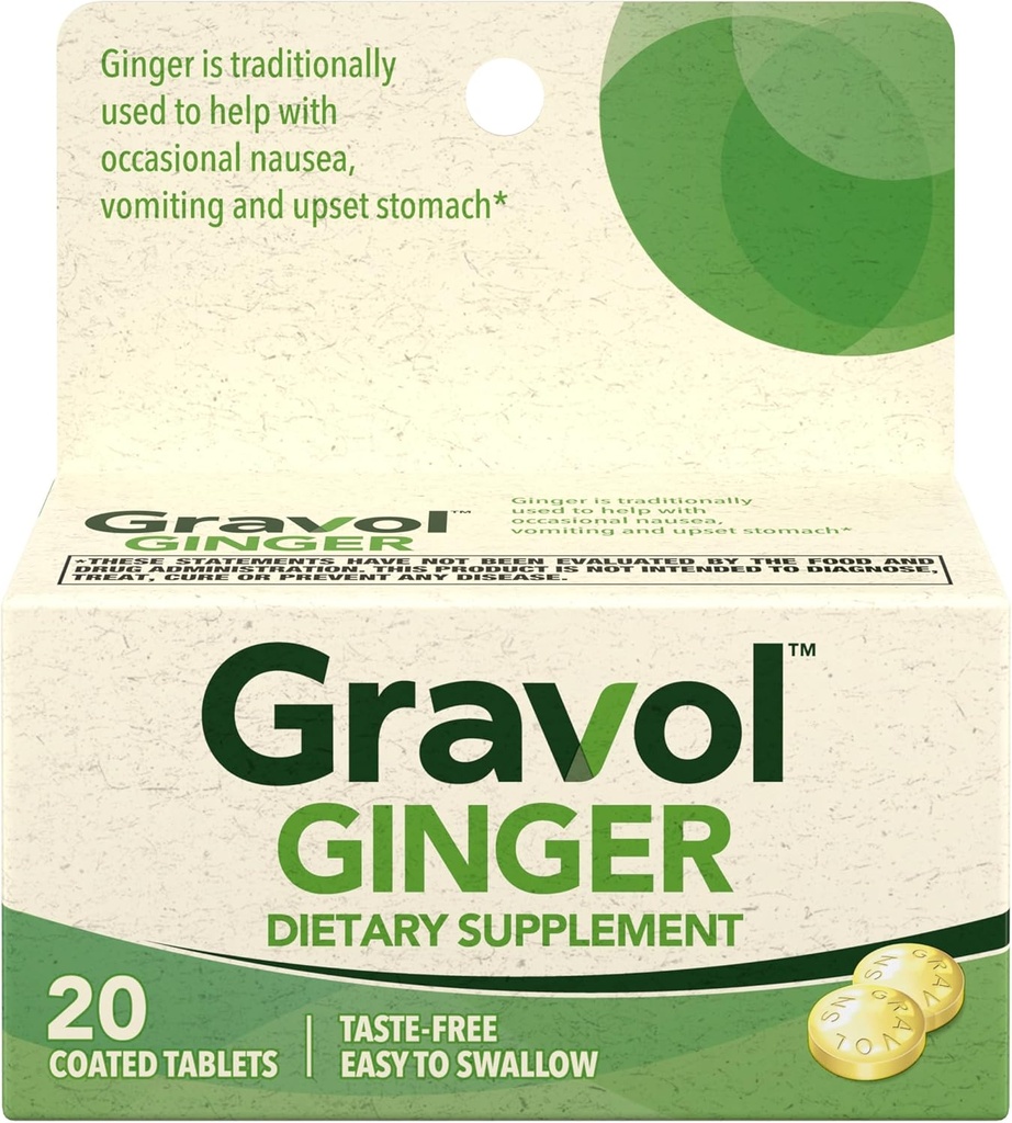Gravol Ginger Tablets for Upset Mave og Kvalme, 20 kt