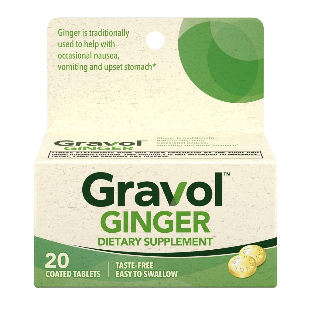 Gravol Ginger Tablets for Upset Mave og Kvalme, 20 kt