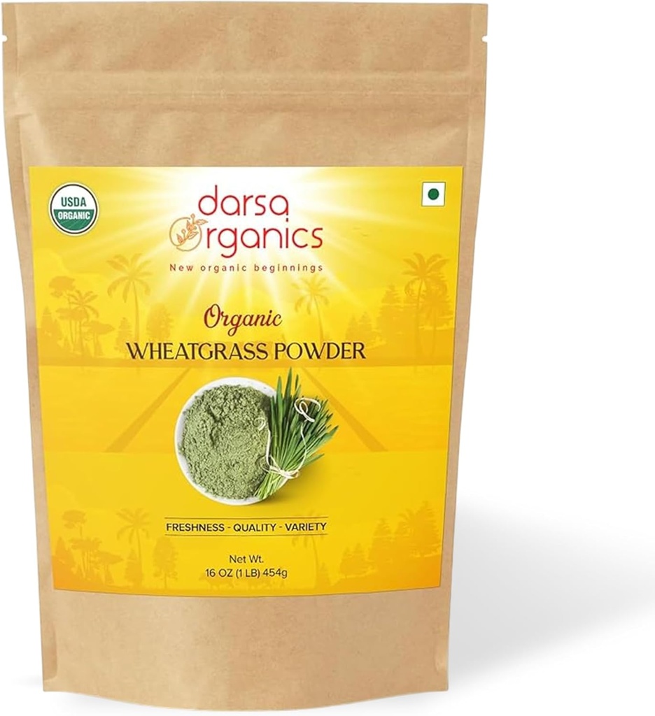 Wheatgrass Powder 1 LB - Premium Grade USDA Organic Certified Hvedegræs, Rich in Fiber & Vitaminer, Understøtter energi, fordøjelse & Immunitet, non-GMO, Vegan, Gluten- Free, Kosher