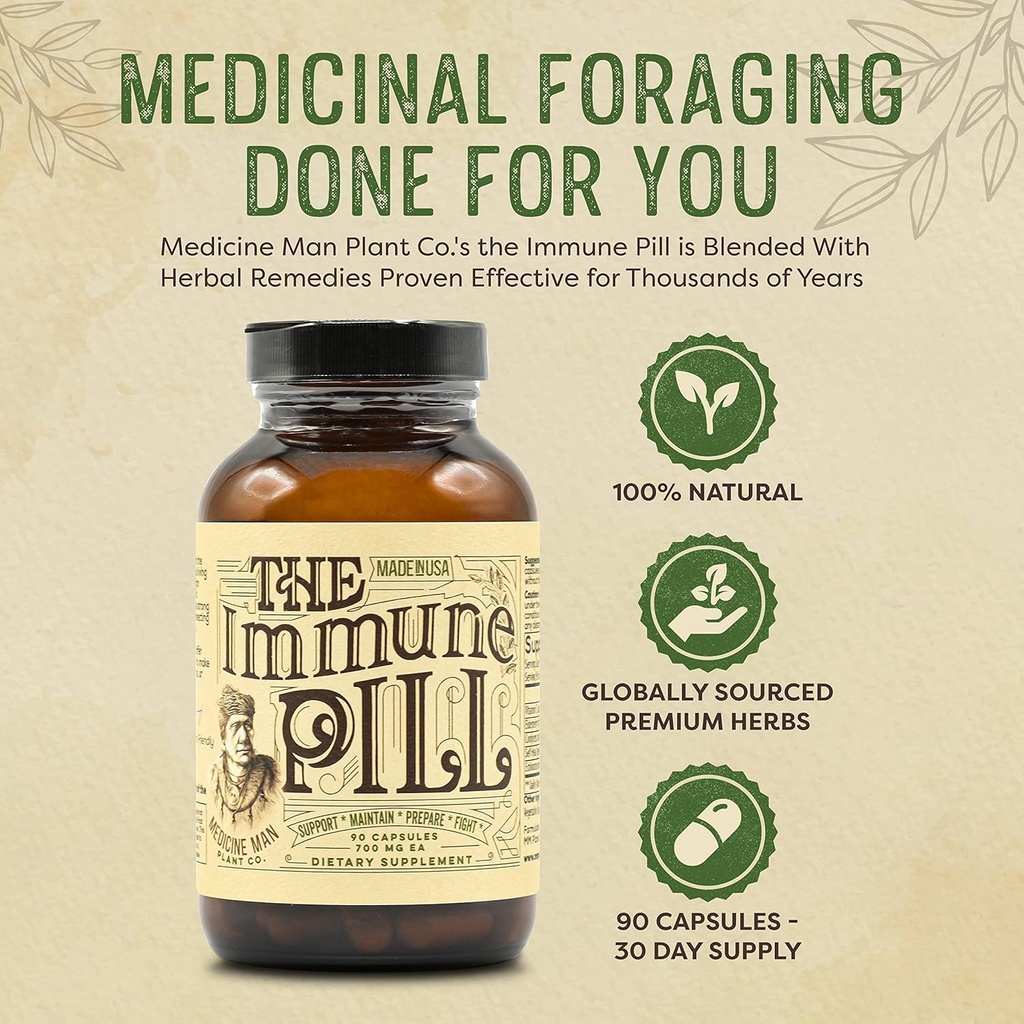 The Immunpill 90 Kapsler - Immunsystemet Support w / C-vitamin, Elderberry Fruit, Prunella Vulgaris, Echinea & Cordyceps Mushroom Kapsler - Immunsystemet Booster / immunboostere til voksne & børn