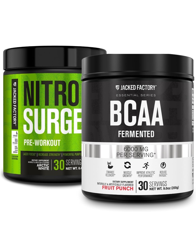 Jacked Factory Nitrobølge Pre- Workout i Arctic White & BCAA i Fruit Punch for Muscle Building and Recovery