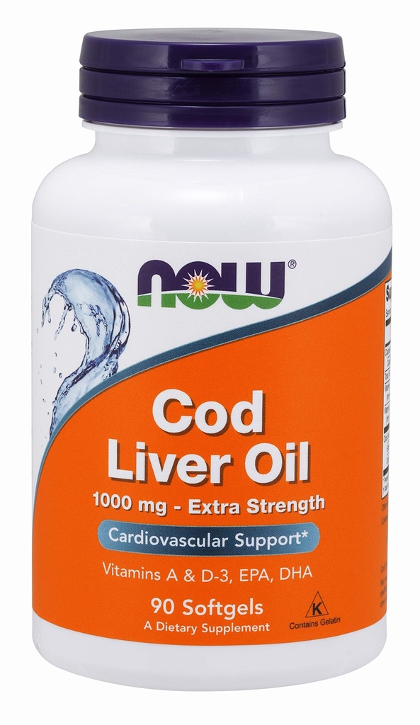 Now Foods Supplements, Cod Lever Oil, Extra Strength 1000 mg med vitaminer A & D-3, EPA, DHA, 90 Softgels
