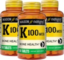 MASON NATURAL Vitamin K 100 mcg, Understøtter Bone & fælles sundhed, Hjælper Calcium Absorption, 100 tabletter, pakke med 3