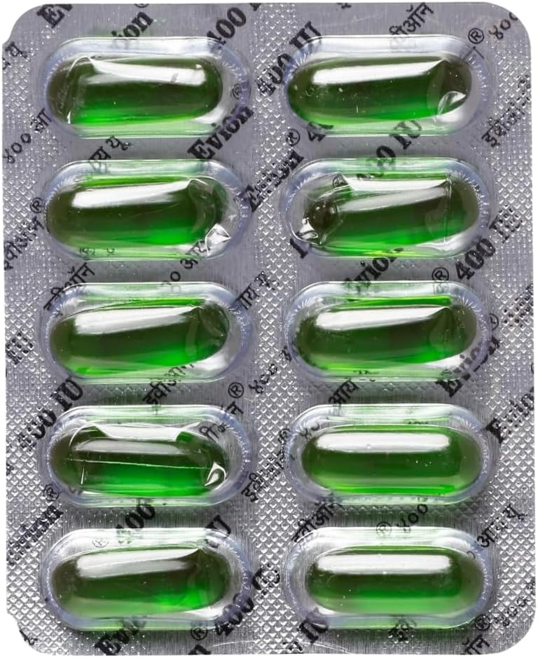 50 Evion Capsules Vitamin E for Glowing Face,Strong Hair,Acne,Nails, Glowing Skin 400mg