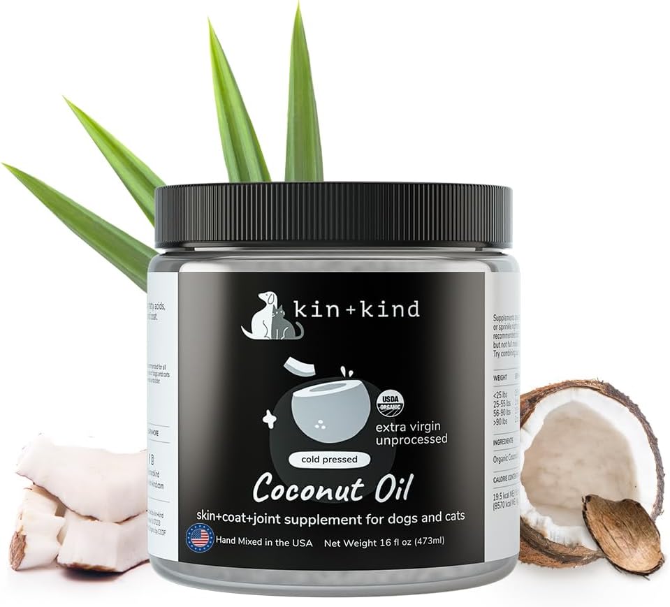 Organic Coconut Oil Pet supplement til hunde & katte - Natural Skin og Coat Support med kolde presset ekstra Virgin Coconut Oil - Itchy Skin & Try Cracked Noses - Made in USA - 16 fl oz (Stor)