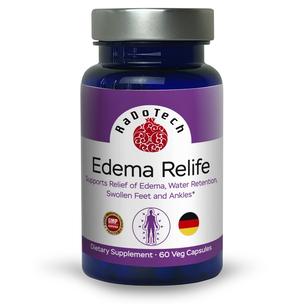 Edema Relife Support Relief of Edema, Water Retention, Hævede Fødder og Ankler 60 Veg Capsules GMP - (pakke med 1)