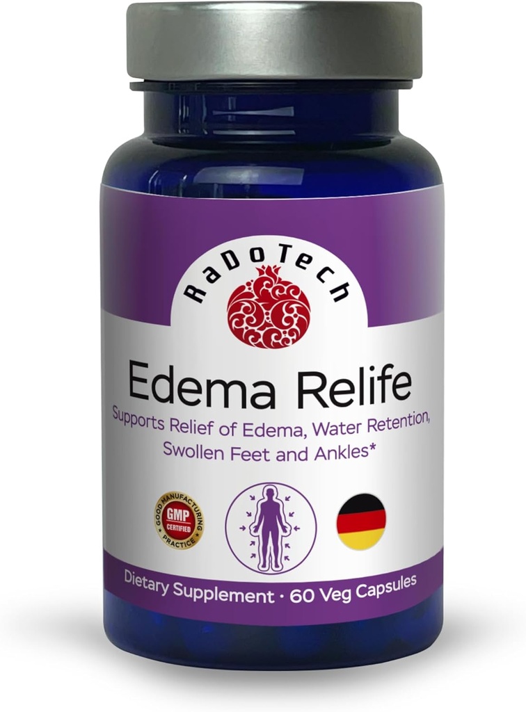 Edema Relife Support Relief of Edema, Water Retention, Hævede Fødder og Ankler 60 Veg Capsules GMP - (pakke med 1)