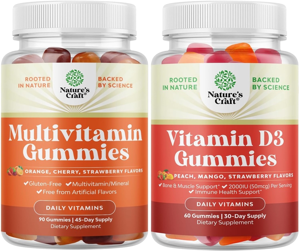 Bundle af Multivitamin Gummies for voksne - Halal Multivitamin Gummy med B12 Biotin for mænd og kvinder og D3- vitamin Gummies for daglig wellness med 2000IE per servering Knoglemuskel & immunforsvar