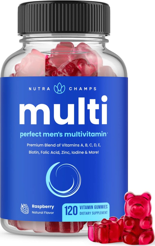 NutraChamps Multivitamin til mænd 14 + 1 124; Herre Multivitamin Gummies, 120 Greve 1 124; Vitamin A, B, C, D, E, Biotin, Zink1 124; Herre Gummy Multivitaminer Supplement 1 124; tyggetypiske daglige Multi Gummy Vitamin til mænd
