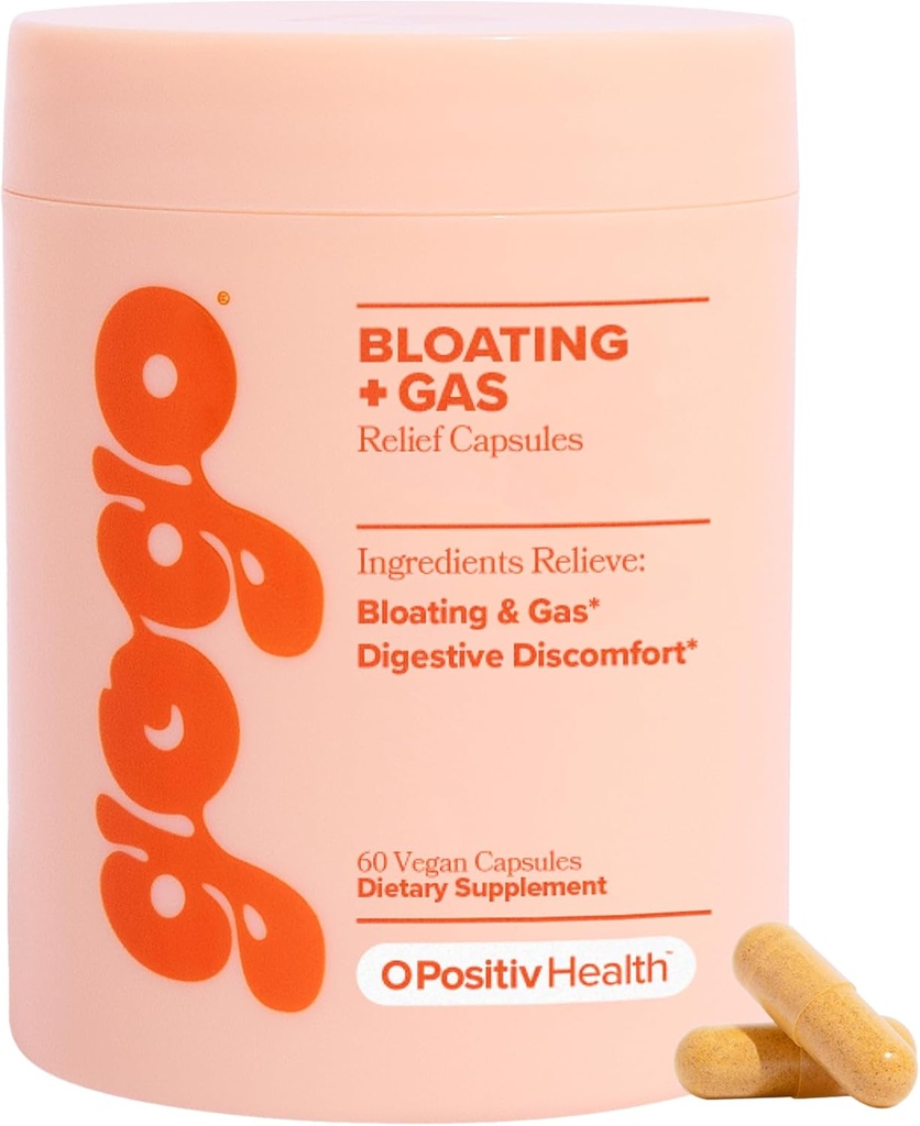 O Positiv GOGO Bloating & Gas fordøjelsesfremmende Relief - fordøjelsesenzymer til bloating relief & vand retention - Gas Relief Kosttilskud med bromelain, ingefær Root, & Milk Thistle - 30 Serveringer (Pack of 1)