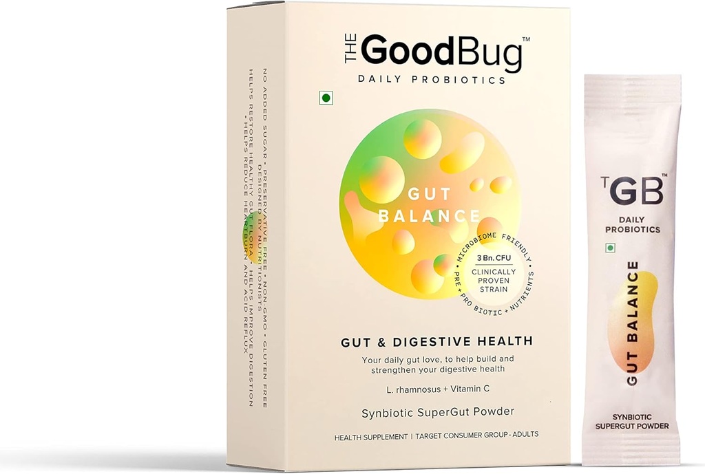 Gut Health & Immunity Probiotic for Men & Women, Strong Digestive & Immunity Support Gut Balance Supplement Stick - Probiotics + Inulin + Vitamin C 3Bn CFU of Clinically Proven Strains - 30 Days Pack