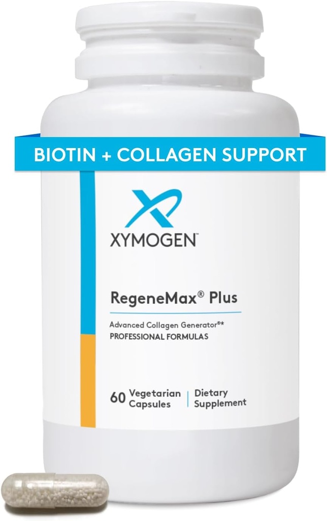 XYMOGEN RegeneMax Plus - Avanceret Collagen Kosttilskud med Biotin & Klinisk Testet ch- OSA - Understøtter hud, hår, negle & ben sundhed - Kollagen for kvinder og mænd (60 kapsler)