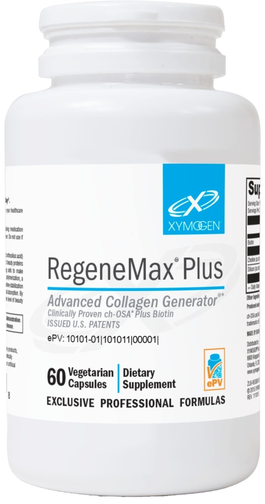 XYMOGEN RegeneMax Plus - Avanceret Collagen Kosttilskud med Biotin & Klinisk Testet ch- OSA - Understøtter hud, hår, negle & ben sundhed - Kollagen for kvinder og mænd (60 kapsler)