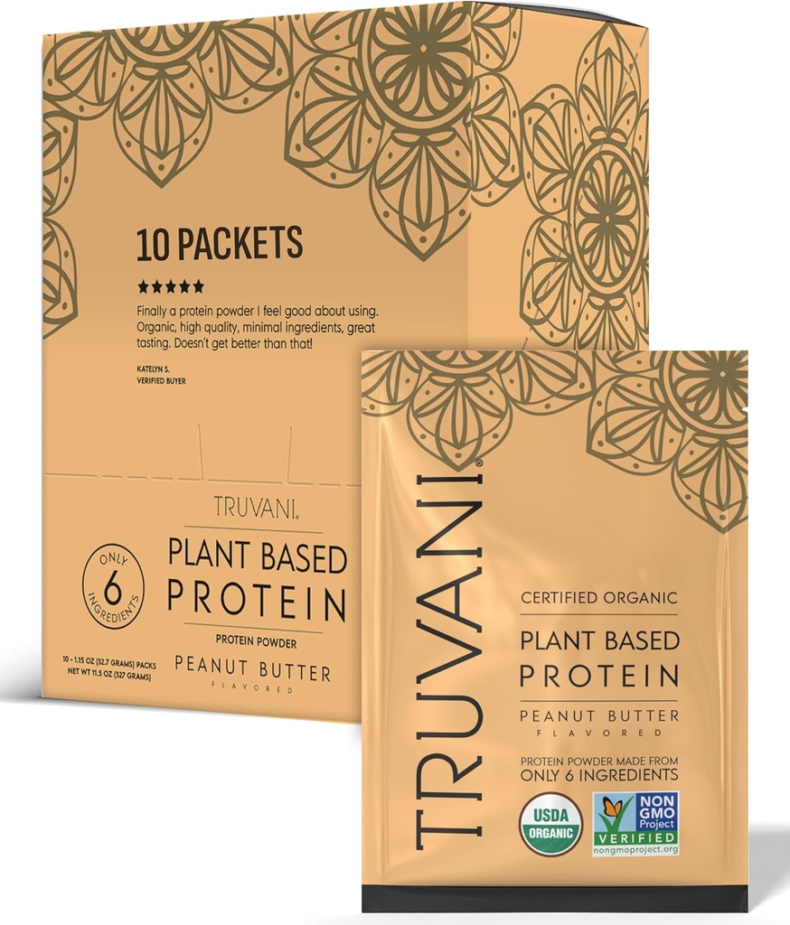 Truvani Vegan Pea Protein Powder Budding 124; Peanut Butter Budding 124; 20g Organic Plant Based Protein