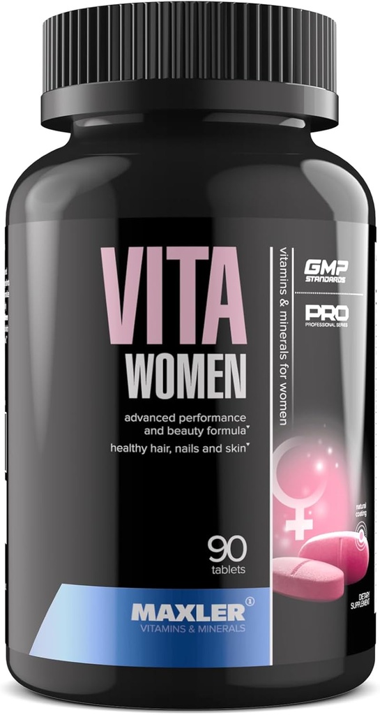 Maxler VitaWomen Premium Multivitamin til kvinder - Kosttilskud til kvinder - Hår hud og negle Vitamin A B C D E K, Omega-3, Biotin, Antioxidanter, Enzymer - 90 tabletter
