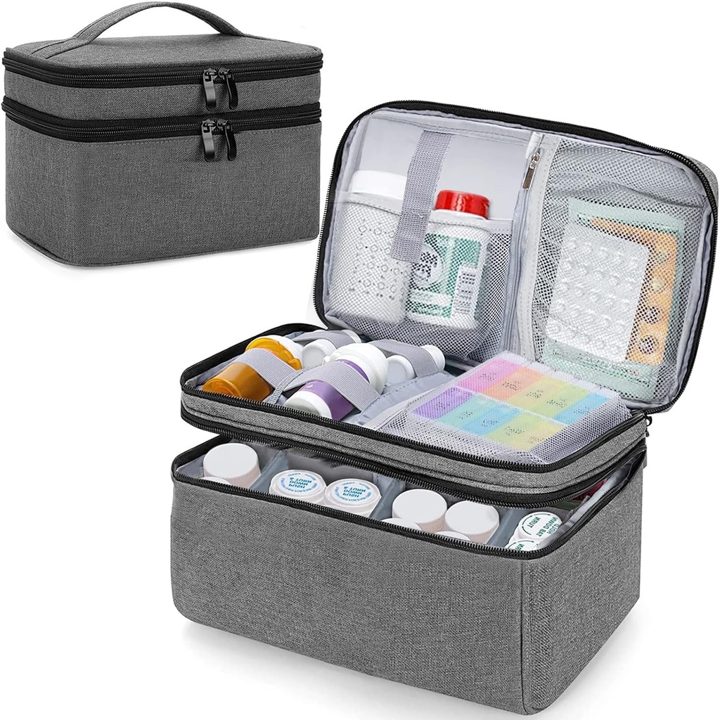 Medicin Organizer og Opbevaring Bag Tom, Familie Førstehjælp Box, Pill Flaske Organizer Bag til akut medicin, kosttilskud eller medicinske Kits, Zipped Medicine Bag til hjem og rejser