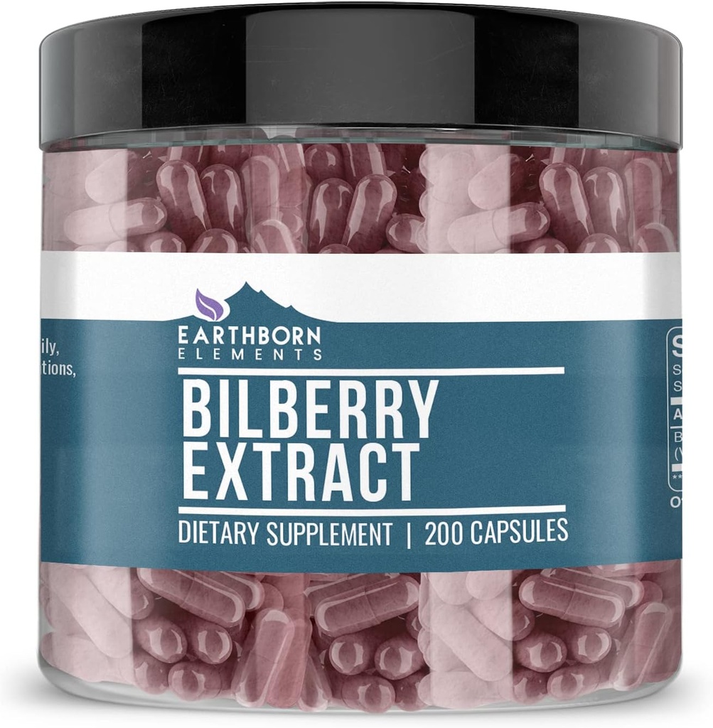 Earthborn Elements Bilberry Extract 200 Kapsler, Pure & Ufortyndet, Ingen tilsætningsstoffer