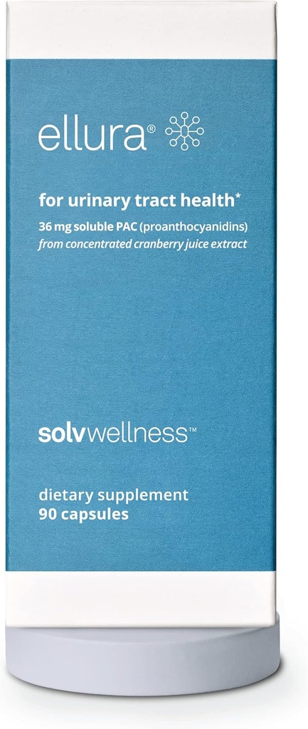 Solv Wellness Ellura Clinically Proven Cranberry Supplement: Get Ahead of UTIs med 36 mg på 100% biotilgængelig PAC, 90 kapsler