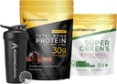 Transformation Chocolate Protein Powder, Super Greens Superfood Green Juice Powder og ydeevne Isoleret Shaker Flaske