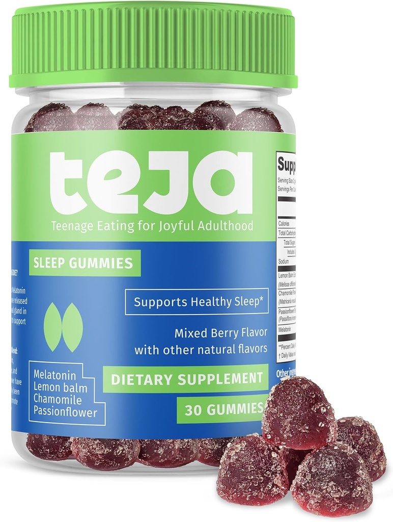 TEJA Sleep Support Gummies for Teens and Adults, 0.3mg Melatonin Chewable Gummy, Melatonin Chewable, 30 Gummies