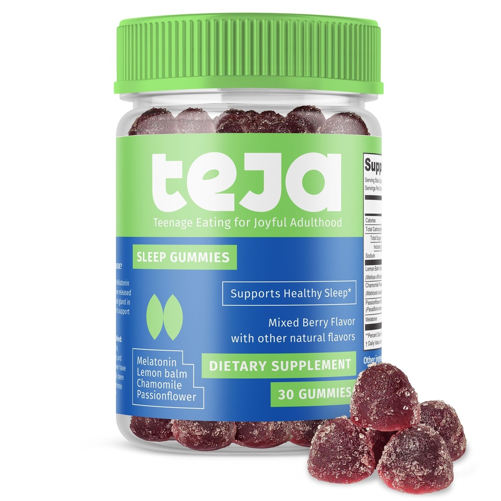 TEJA Sleep Support Gummies for Teens and Voksen, 0, 3 mg Melatonin Chewable Gummy, Melatonin Chewable, 30 Gummies