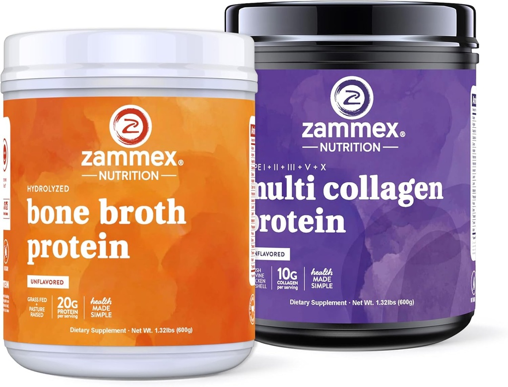 Zammex Beef Bone Broth Protein Powder 20g Protein and Multi Collagen Peptider Protein Powder Unflavored