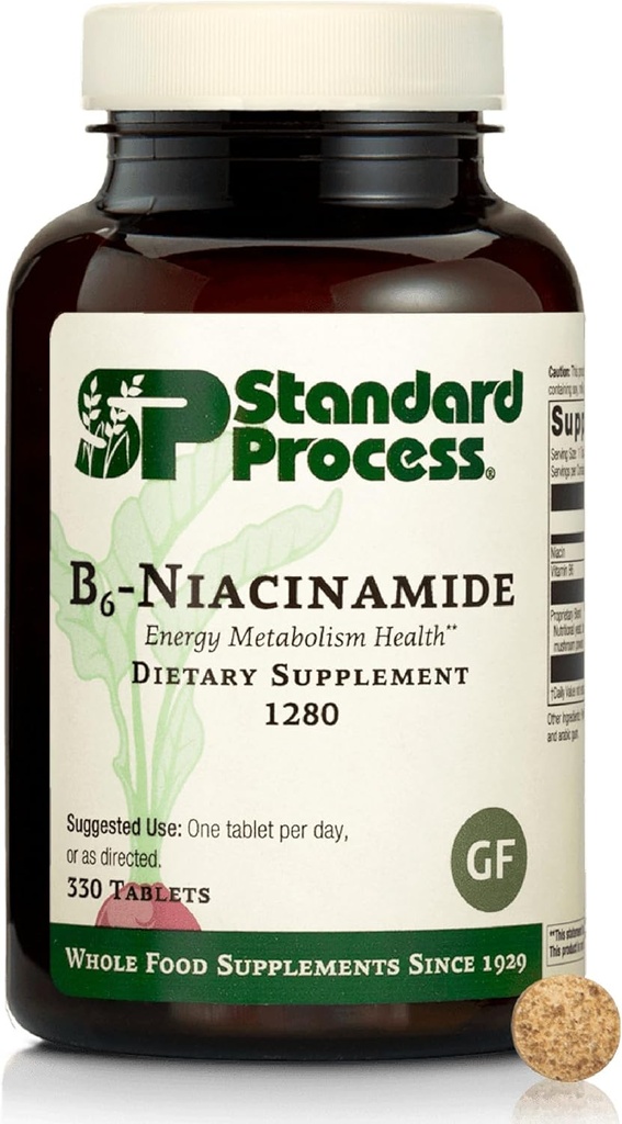 Standard Process B6- Niacinamid - Support Energy Metabolisme & Heart Health - Aids Fordøjelsessystemer & Blood Circulatory Systems - Gluten- Free, Non- Dairy & Non- Soy - 90 tabletter (90 Servere)