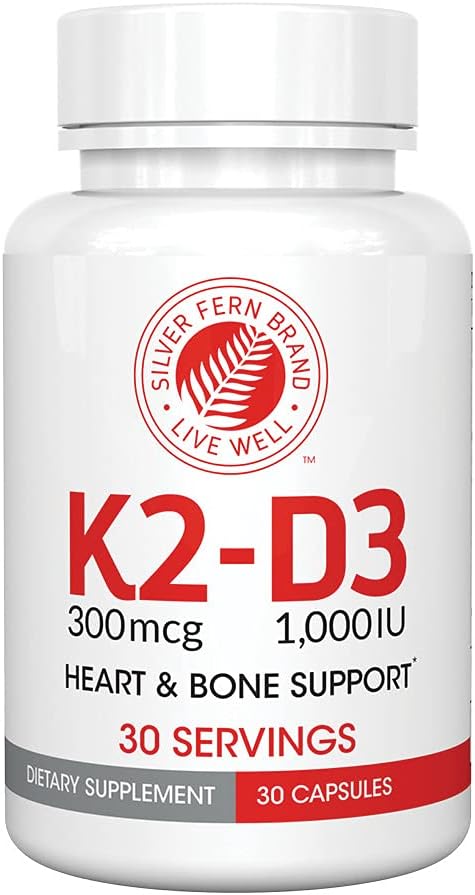 Silver Fern Vitamin K2-D3 Supplement Brand - Natural, Non-Synthetic - K2-7 as Menaquinone-7 (MK-7) - D3 as cholecalciferol - Bone, Heart & Energy Support (2 Bottles - 60 Capsules - 60 Servings)